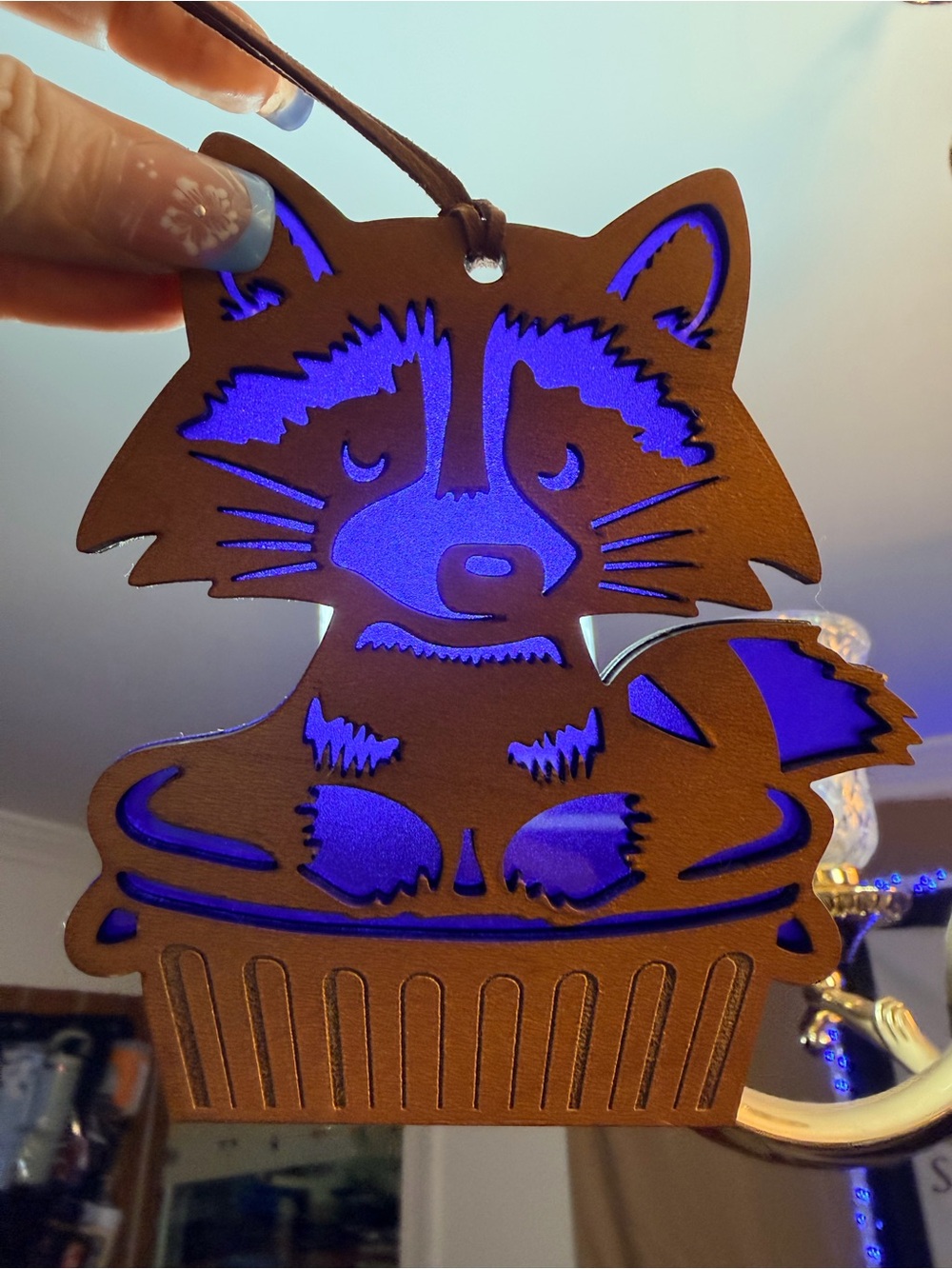 Hand crafted by me wood Raccoon Sun catcher